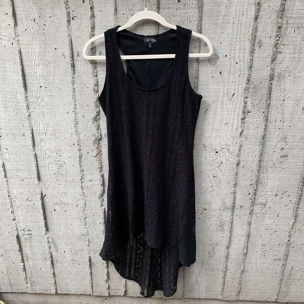 Whimsigoth Floral Crochet High Low Black Dress Witchy Dark Fairycore Goth Sz M